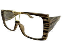 Oversized Classic Vintage Retro Shield Style Clear Lens EYEGLASSES Large Beige & Brown Frame 3130