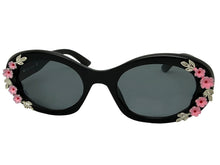 Classic Elegant Vintage Retro Style SUNGLASSES Thick Matte Black Oval Floral Frame 17008