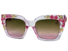 Classic Elegant Vintage Retro Style SUNGLASSES Large Thick Square Pink Floral Frame 17004