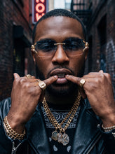 Classy Elegant Luxury Hip Hop Rapper Style SUNGLASSES Rimless Gold & Faux Wooden Frame - Blue & Beige Lens 27806