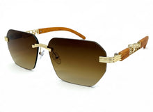 Classy Elegant Luxury Hip Hop Rapper Style SUNGLASSES Gold & Faux Wooden Frame - Honey Lens 27804