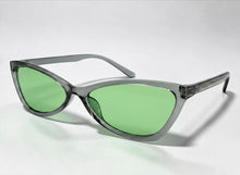 Classy Elegant Modern Retro Cat Eye Style SUNGLASSES Sleek Gray Frame - Green Lens 6779