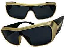 Space Futuristic Robotic Cyclops Modern Contemporary Party Raver SUNGLASSES Sleek Gold Frame LH315