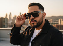 Classic Hardcore Biker Gangster Shield Style LOCS SUNGLASSES Large Black Frame - Dark Lens 91324
