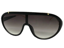 Classic Vintage Retro Style SUNGLASSES Black & Gold Frame - Gray Gradient Lens 3093