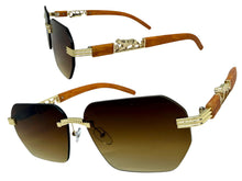 Classy Elegant Luxury Hip Hop Rapper Style SUNGLASSES Gold & Faux Wooden Frame - Honey Lens 27804