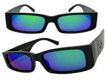 Classic Hardcore Biker Gangster Style LOCS SUNGLASSES Large Thick Black Frame - Green & Blue Lens 91320