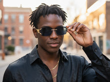 Classy Elegant Luxury Hip Hop Rapper Style SUNGLASSES Rimless Gold & Faux Wooden Frame - Dark Lens 27806