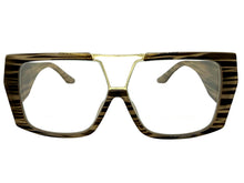 Oversized Classic Vintage Retro Shield Style Clear Lens EYEGLASSES Large Beige & Brown Frame 3130