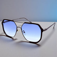Classy Trendy Bold Modern Retro Shield Style SUNGLASSES Black Frame - Light Blue Lens 5399