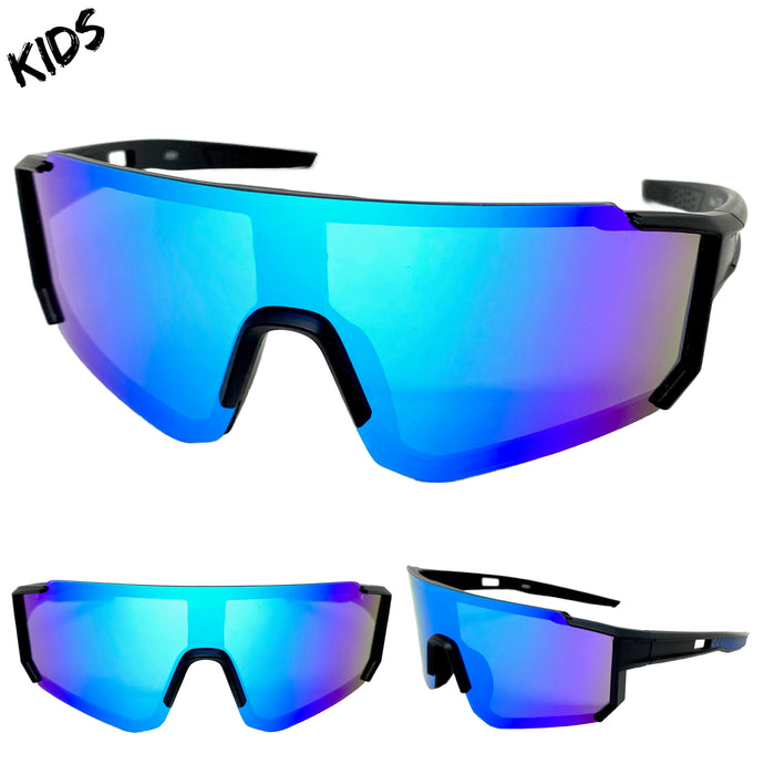 Kids Boys or Girls Retro Sporty Baseball Cycling Wrap Around Style SUNGLASSES Ages 6-13