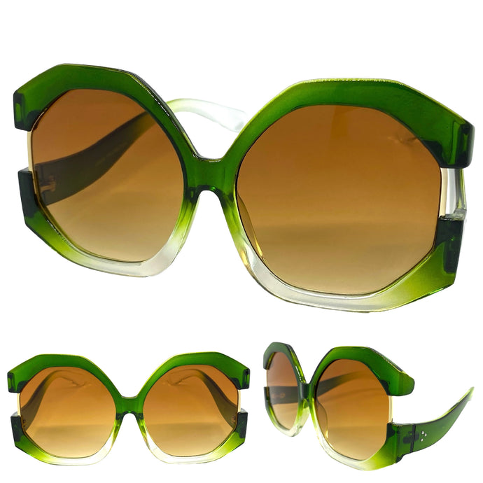 Oversized Vintage Retro Style SUNGLASSES X-Large Huge Green Frame 80848