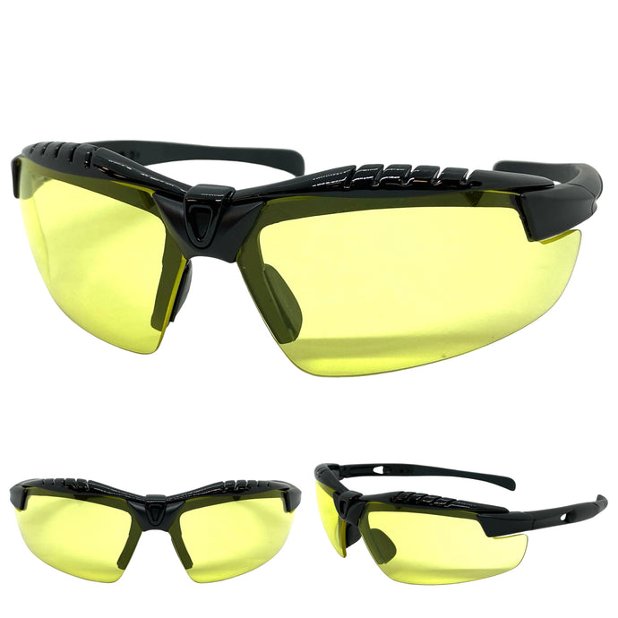 Motorcycle Biker Day or Night Riding SUNGLASSES Safety Eyewear HD Yellow Lens 5240