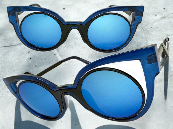 Classic Vintage Retro Cat Eye Style SUNGLASSES Funky Blue Frame 1737
