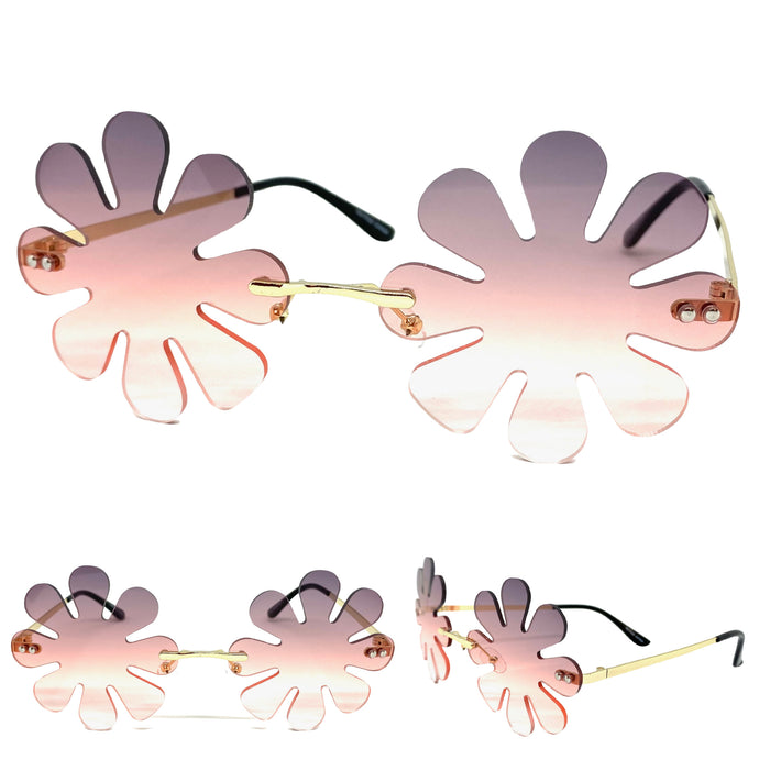 Funky Party Club Raver Hippie SUNGLASSES Purple & Pink Flower Shaped Lens 7517