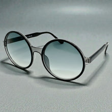 Oversized Exaggerated Vintage Retro Style SUNGLASSES Round Black Frame - Blue Lens 1734
