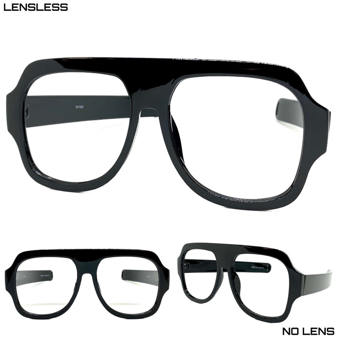 Oversized Classic Vintage Retro Style X-Large Black Lensless Eye Glasses- Frame Only NO Lens 541095