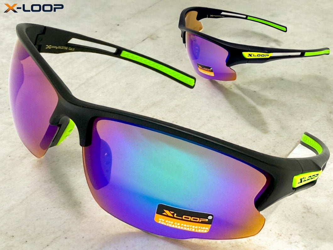 Sporty Wrap Around Cycling Fishing Biker SUNGLASSES Sleek Black Frame - Green Lens 2754