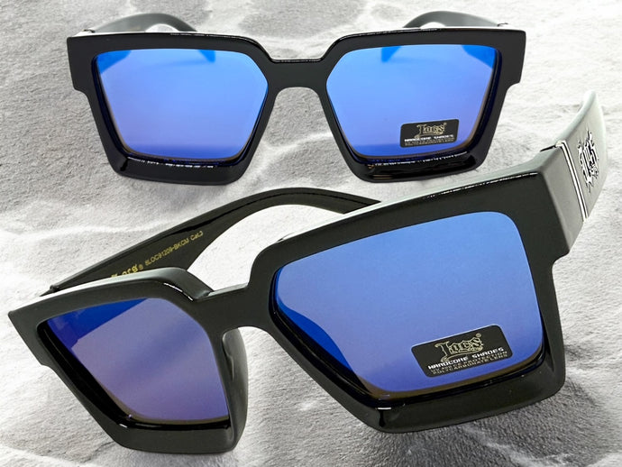 Classic Hardcore Biker Gangster Style LOCS SUNGLASSES Black Frame - Blue Lens 91209