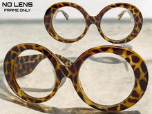 Oversized Classic Vintage Retro Style Large Round Leopard Lensless Eye Glasses- Frame Only NO Lens 6753