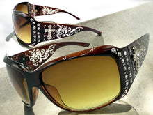 Oversized Classy Elegant Western Cowgirl Style SUNGLASSES Brown Frame with Silver Cross 8368