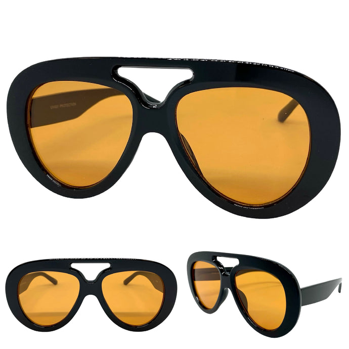 Oversized Vintage Retro Aviator Style SUNGLASSES Large Black Frame 80849