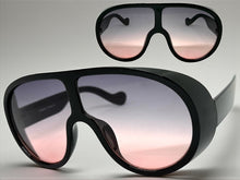 Oversized Exaggerated Vintage Retro Shield Style SUNGLASSES X-Large Black Frame - Gradient Lens 58843