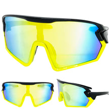 Oversized Retro Sporty Wrap Around Style SUNGLASSES Large Black & Neon Yellow Frame B0276