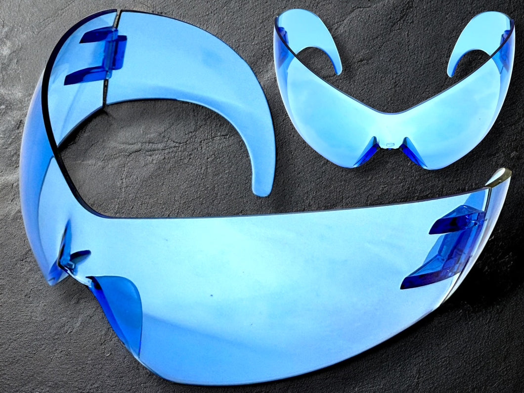 Oversized Space Futuristic Robotic Cyclops Shield Costume Party SUNGLASSES Huge Blue Lens 2170