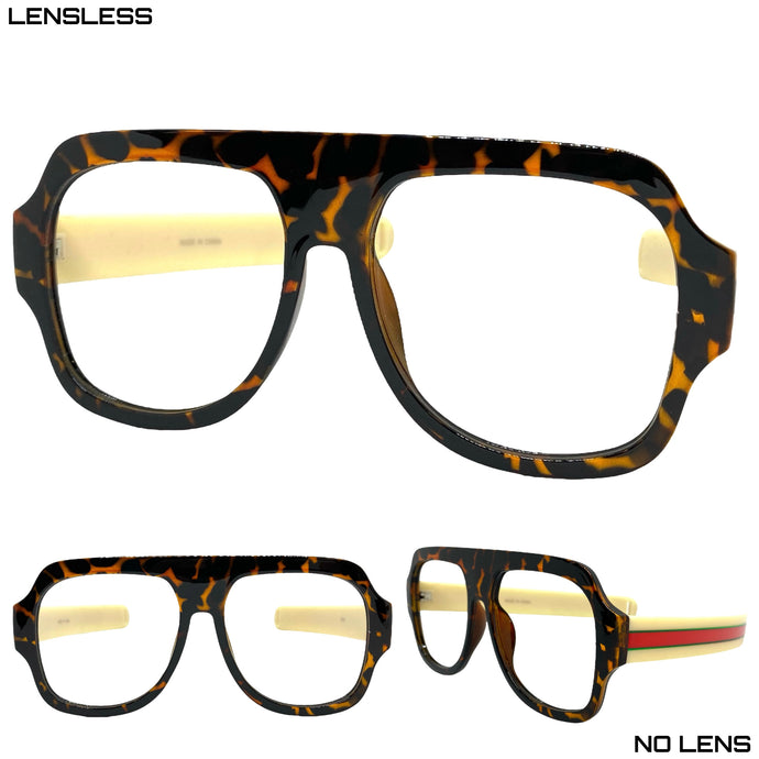 Oversized Classic Vintage Retro Style X-Large Tortoise Lensless Eye Glasses- Frame Only NO Lens 80930