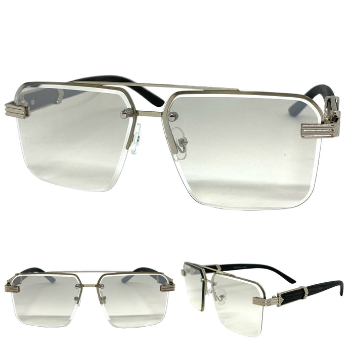Men's Classy Elegant Luxury Designer Hip Hop Style SUNGLASSES Silver & Wooden Frame 7537