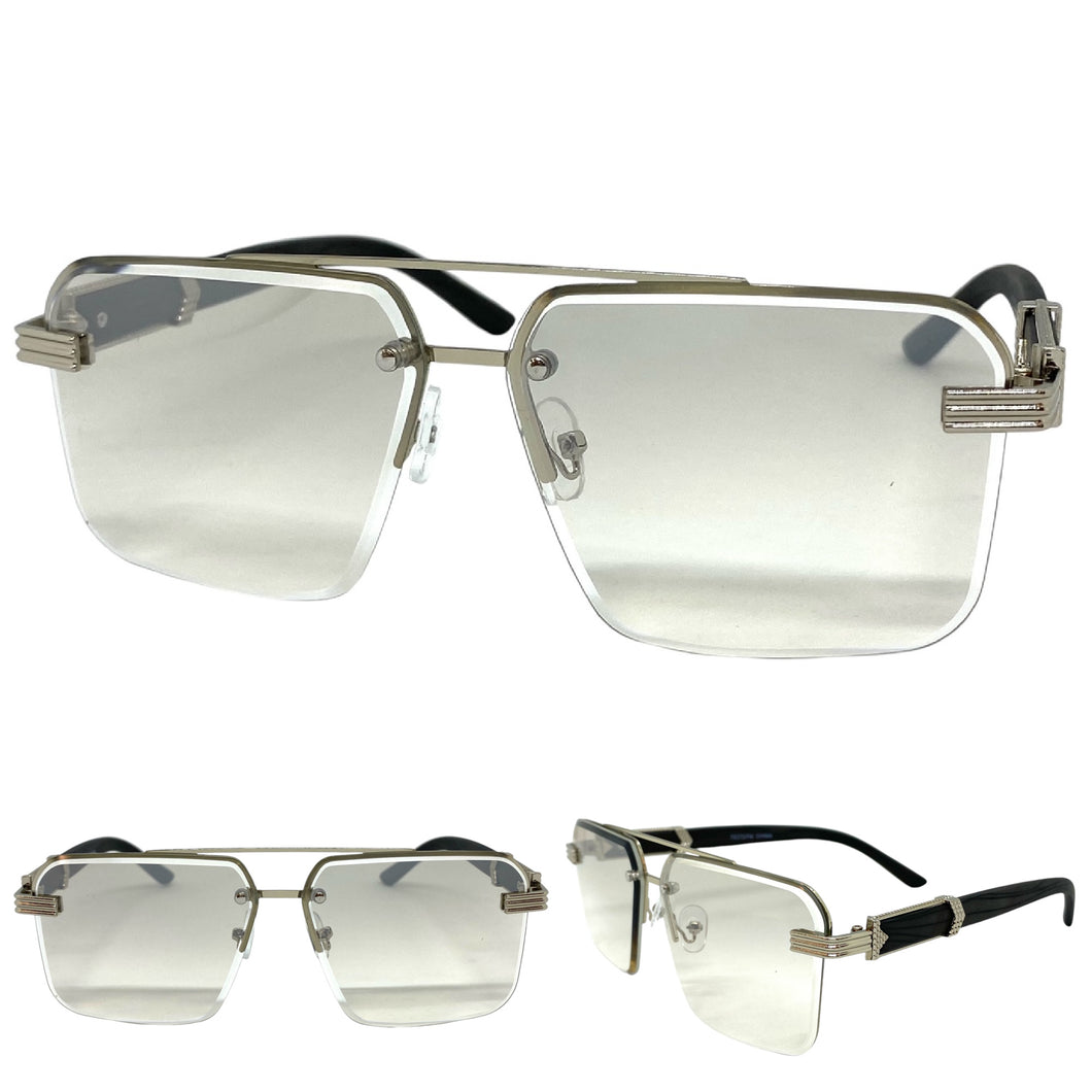 Men's Classy Elegant Luxury Designer Hip Hop Style SUNGLASSES Silver & Wooden Frame 7537