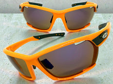 Classic Sporty Wrap Around Style SUNGLASSES Large Neon Orange Frame - Purple Lens 2745