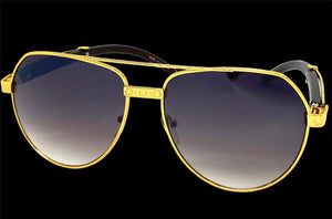 Classy Elegant Sophisticated Luxury Hip Hop Aviator Style SUNGLASSES Gold & Wooden Frame E0378