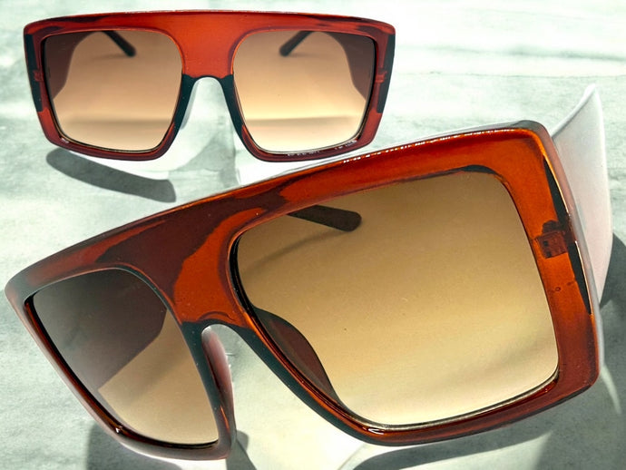 Oversized Exaggerated Classic Vintage Retro Style SUNGLASSES Large Thick Brown Frame 2016