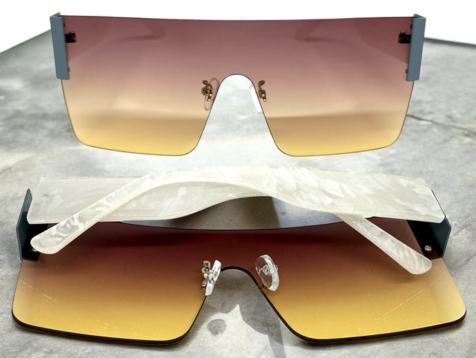 Oversized Exaggerated Modern Retro Shield Style SUNGLASSES Large Rimless Frame 2270