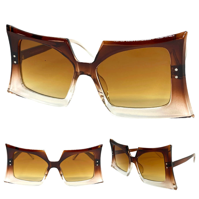 Oversized Vintage Retro Style SUNGLASSES Large Funky Brown Frame 80847