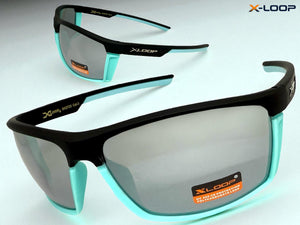 Sporty Wrap Around Cycling Fishing Biker SUNGLASSES Sleek Black & Aqua Frame - Mirror Lens 2723