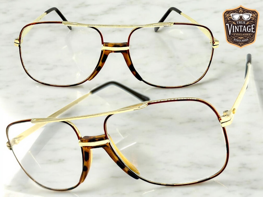 Classic TRUE Vintage Retro Aviator Style Clear Lens EYEGLASSES Gold Frame - Glass Lens 9006