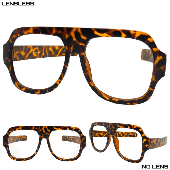 Oversized Classic Vintage Retro Style X-Large Tortoise Lensless Eye Glasses- Frame Only NO Lens 541095