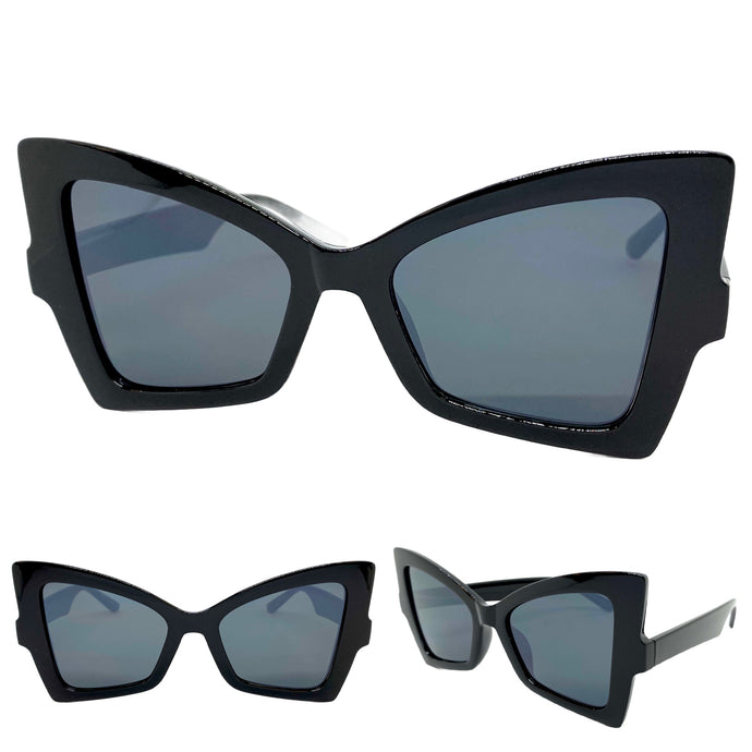 Oversized Exaggerated Funky Vintage Retro Style SUNGLASSES Large Black Frame E2125