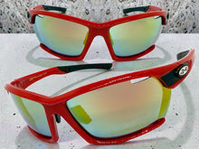 Classic Sporty Wrap Around Style SUNGLASSES Large Red Frame - Gold Lens 2745