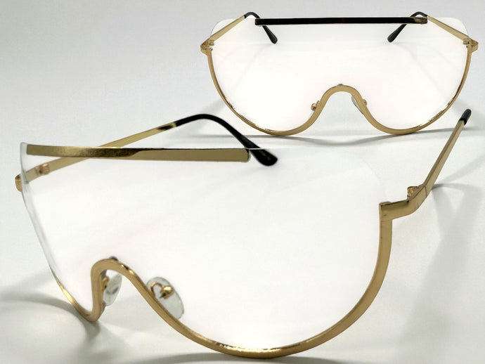 Oversized Modern Retro Shield Style Party Raver SUNGLASSES Large Gold Frame AB303