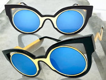 Classic Vintage Retro Cat Eye Style SUNGLASSES Funky Black Frame - Blue Lens 1737