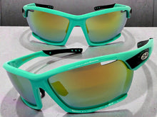 Classic Sporty Wrap Around Style SUNGLASSES Large Aqua Frame - Gold Lens 2745