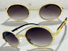 Classy Elegant Luxury Modern Hip Hop Style Bling SUNGLASSES Large Oval Gold & Faux Wooden Frame E0652