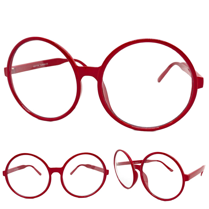 Oversized Vintage Retro Style Clear Lens EYEGLASSES X-Large Red Frame 1734
