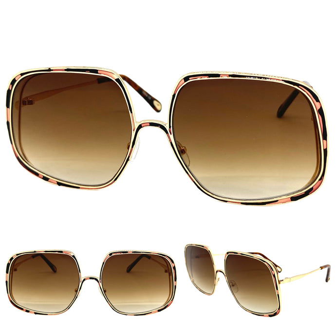 Exaggerated Classic Vintage Retro Style SUNGLASSES Square Gold Frame 2312