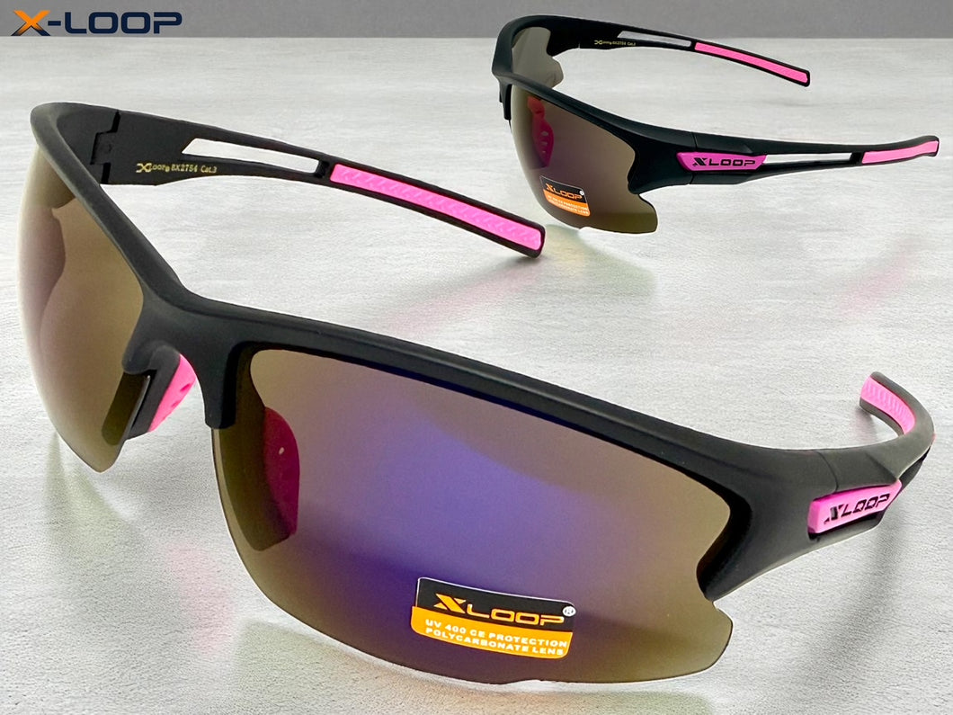 Sporty Wrap Around Cycling Fishing Biker SUNGLASSES Sleek Black Frame - Purple Lens 2754