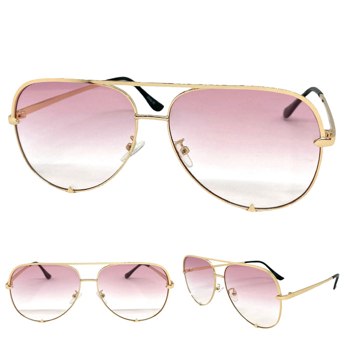 Classic Vintage Retro Aviator Style SUNGLASSES Gold Frame Pink & Clear Lens P0218